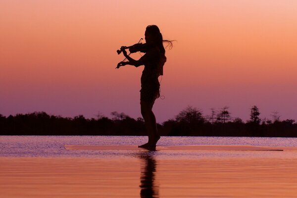 Ragazza che suona il violino di notte