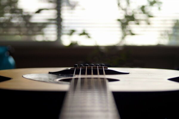 Cuerdas de guitarra contra fondo de ventana