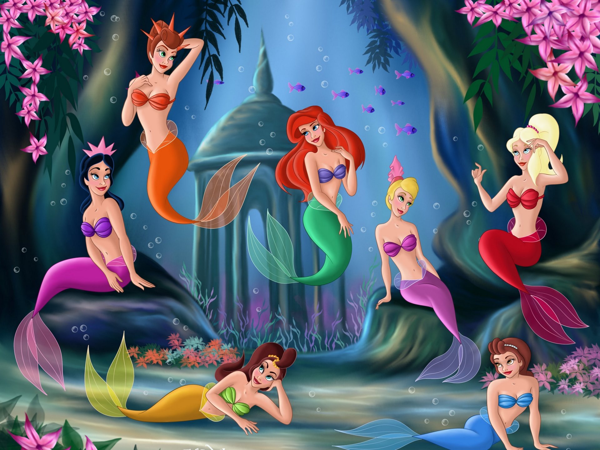 petite sirène fanart film film d animation walt disney princesse ariel aquata attina adella alana arista andrina sœurs conte de fées mer château fleurs underworld petite sirène dessin animé sirène aquata att