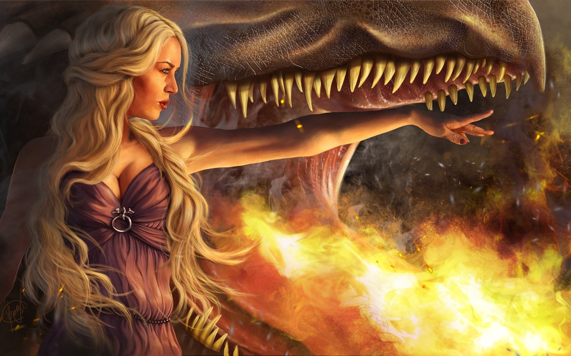 game of thrones daenerys targaryen mädchen blond drache rachen flamme