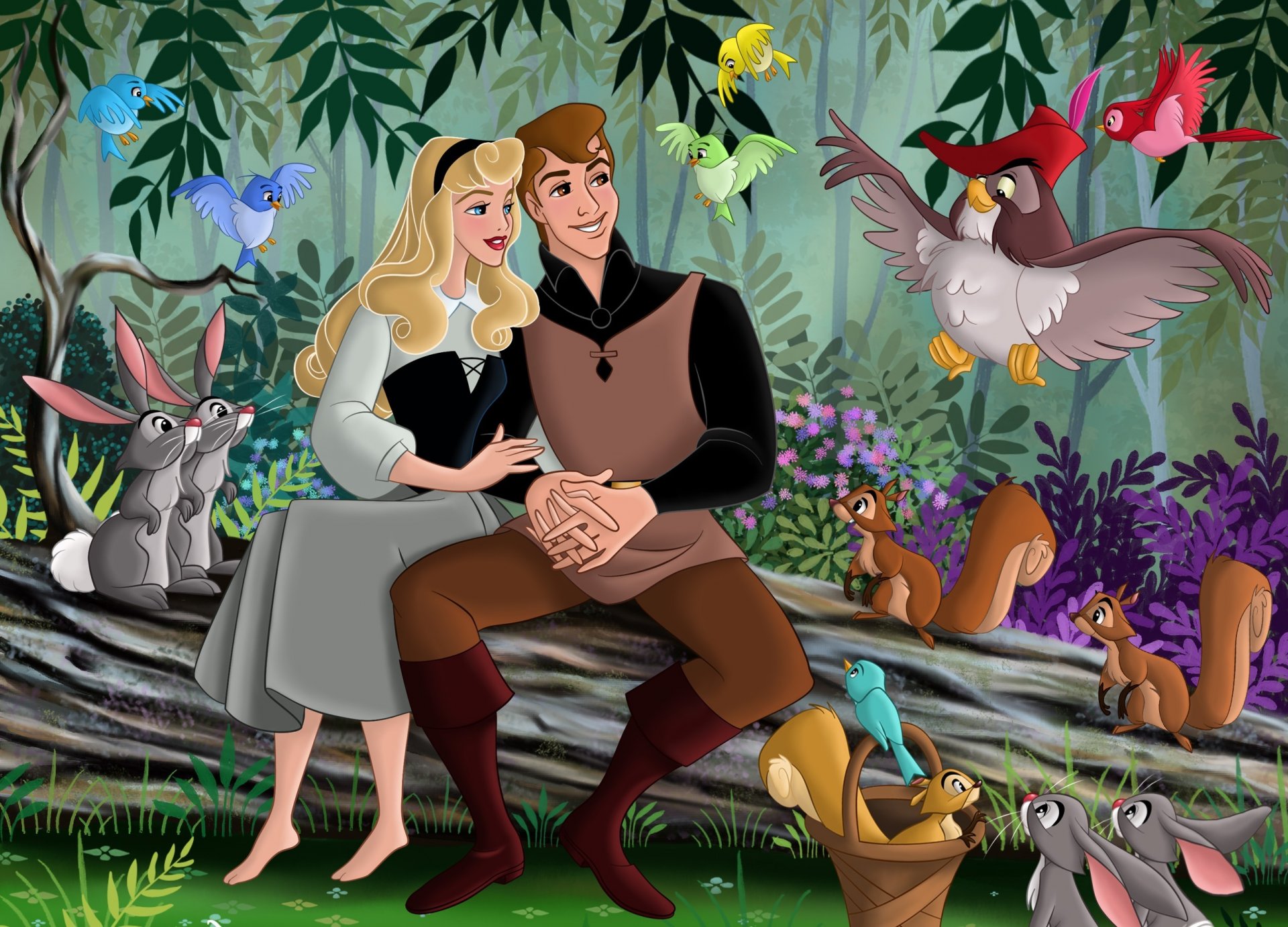 la belle au bois dormant walt disney fanart film film d animation conte de fées princesse aurores philip forêt fleurs amis oiseaux dessin animé aurora rose prince lièvres écureuils