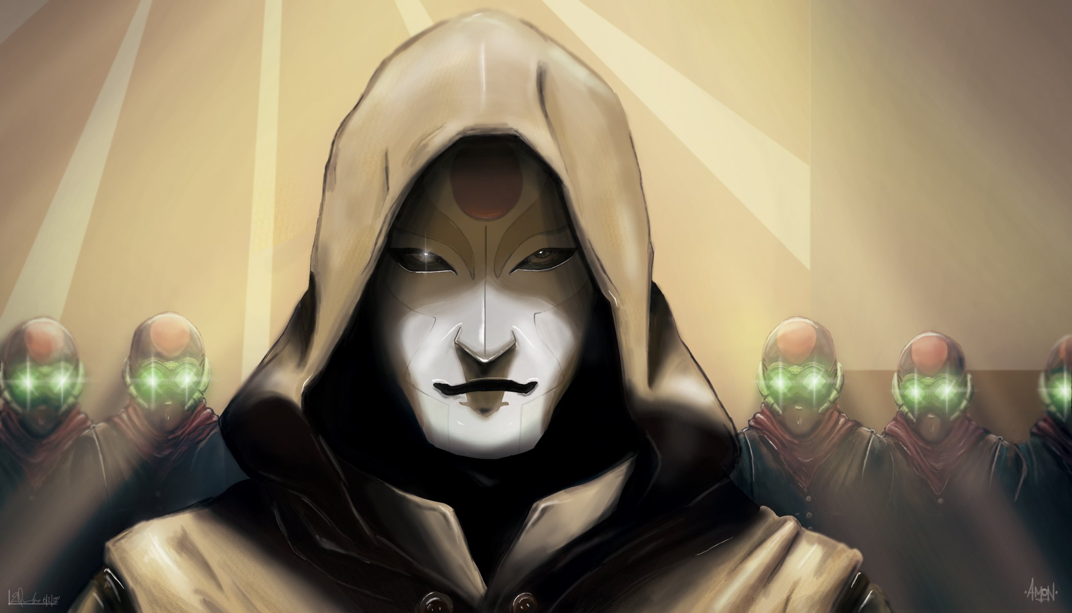 kunst die legende von korra amon chi-blocker kapuze maske glanz