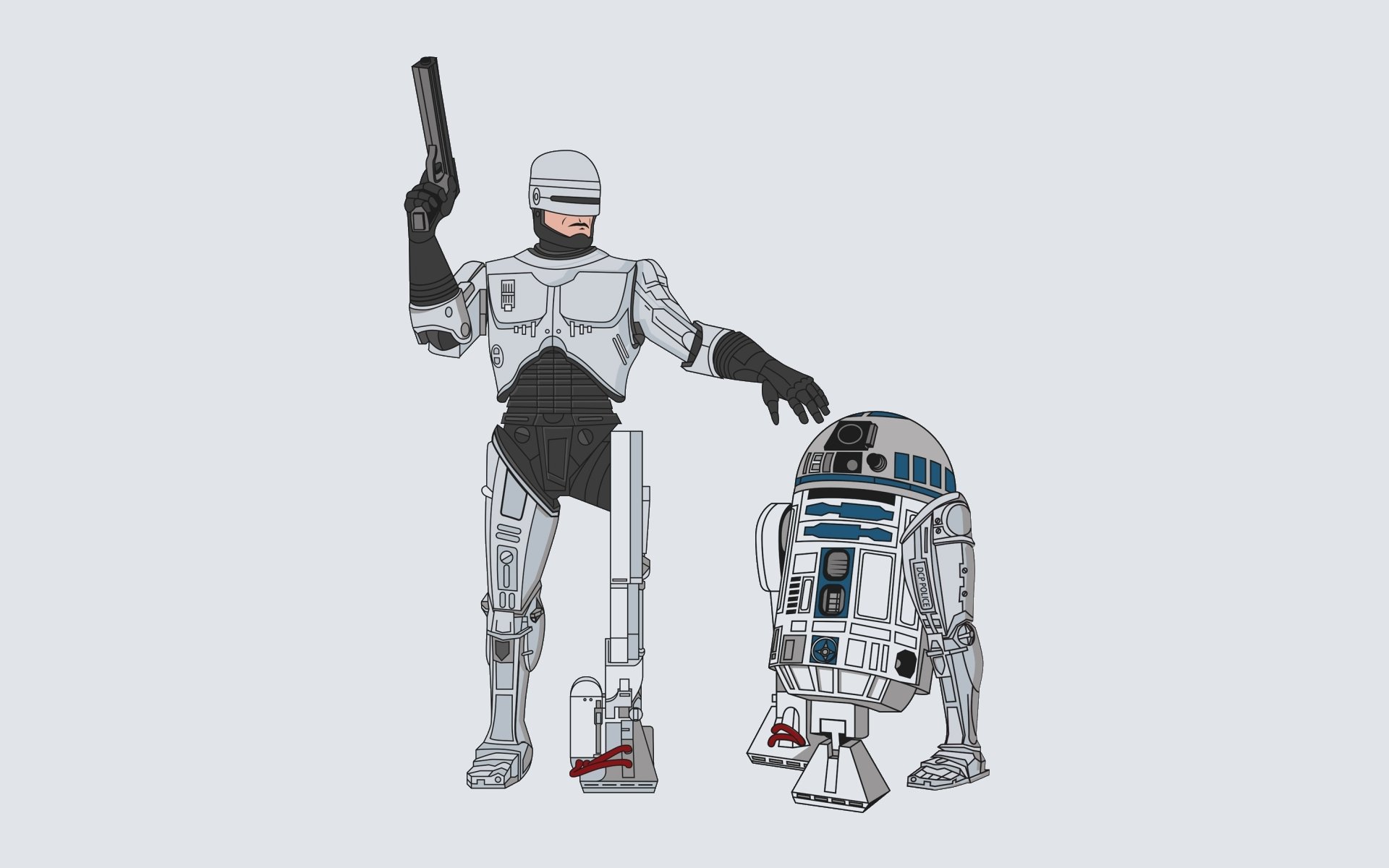 robocop robot poliziotto e r2-d2 r2-d2 artwo-deetwo ar-due-di-due er-due-de-due star wars cyborg droide sfondo