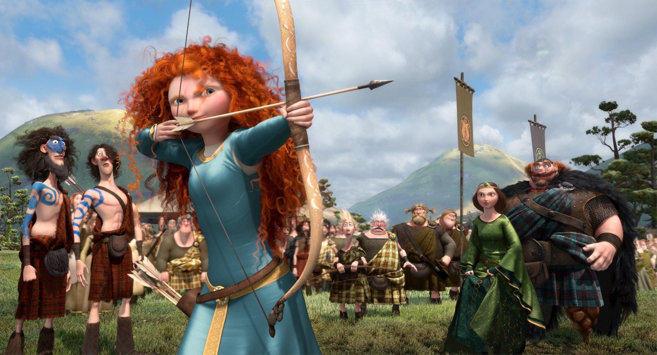 brave the movie disney pixar film scotland king queen bow competition princess archer warrior merida red hair cartoon red-haired girl scots competition shooting lu