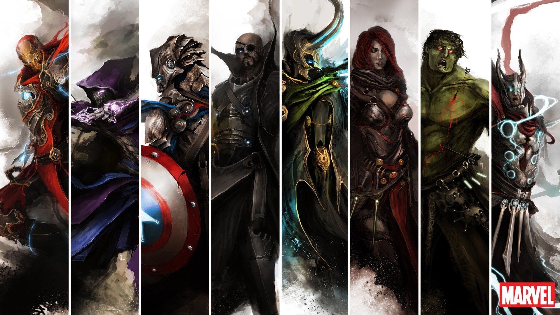 avengers iron man thor captain america veuve noire hulk hawkeye nick fury loki