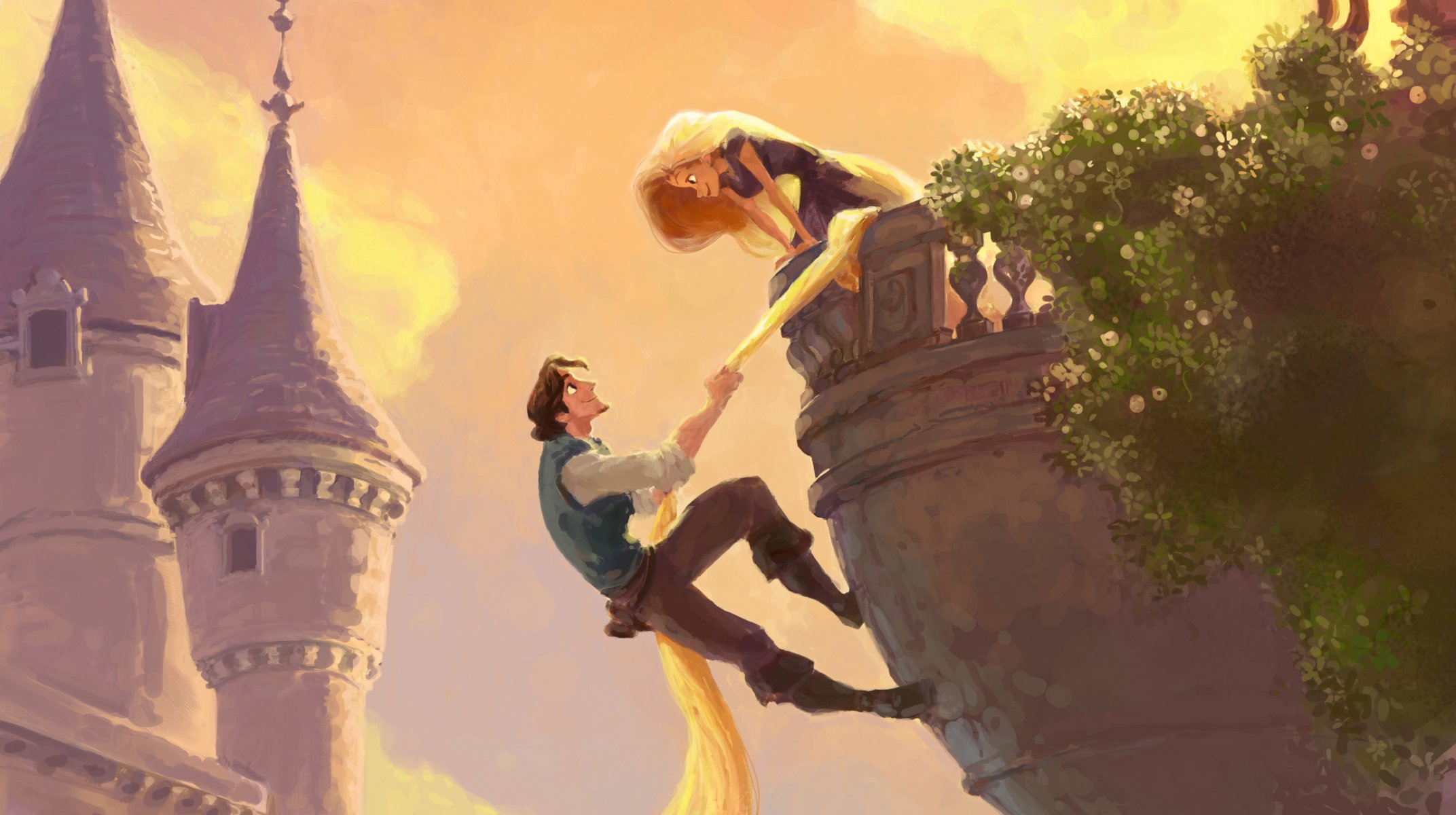 rapunzel tangled flynn long hair balcony tower