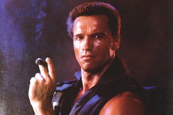Arnold Schwarzenegger as a commando with a cigar