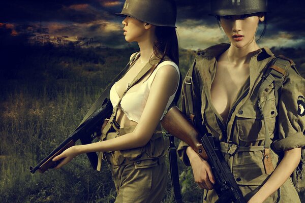 Dos hermosas chicas en la guerra