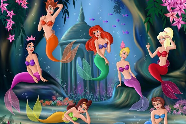 La petite sirène Ariel et ses sœurs. Dessin animé. Disney