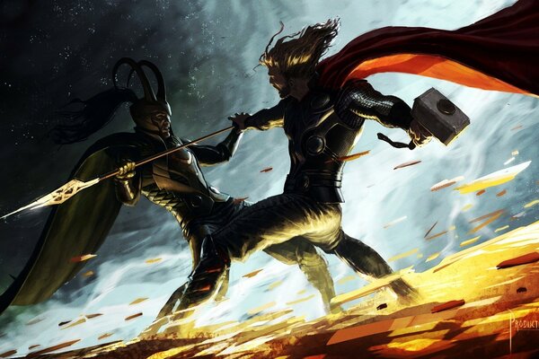 La batalla de los dioses Thor y Loki