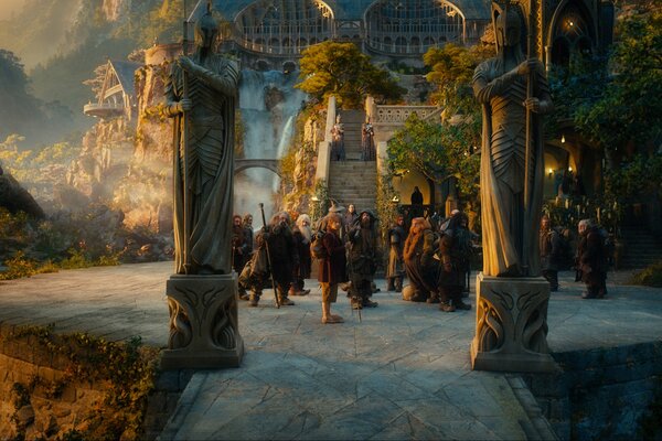 Krasnoludy i posągi w kryjówce Elronda