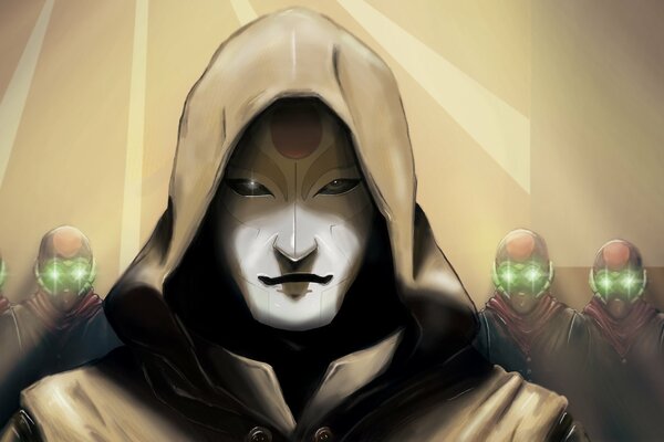 Art picture of the legend of Korra, the shine of a mask in a hood