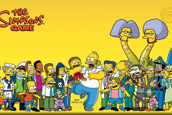 Screensaver with all the characters of the Simpsons game and movie