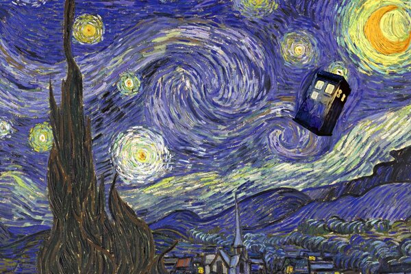 The painting depicts a starry night