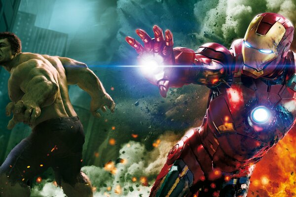 Халак и Железный человек из фильма Мстители участвуют в битве
