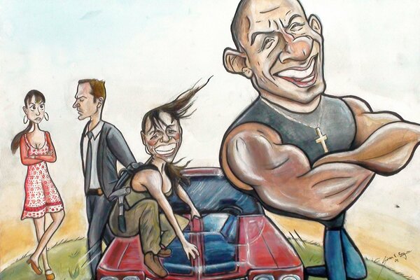 Cartoon drawing for the movie fast and furious