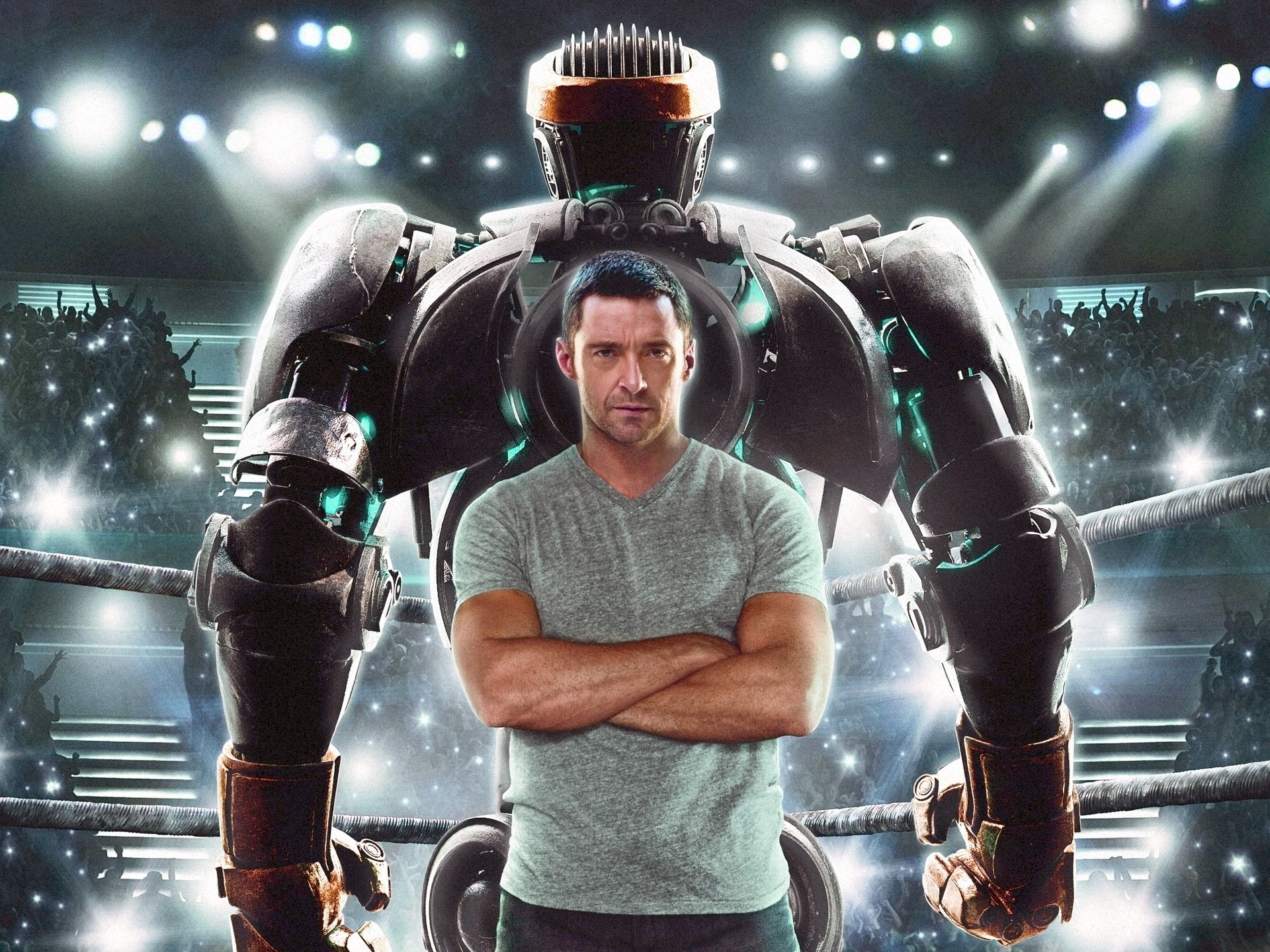 live steel real steel film kino robot aktorzy hugh jackman ring trybuny