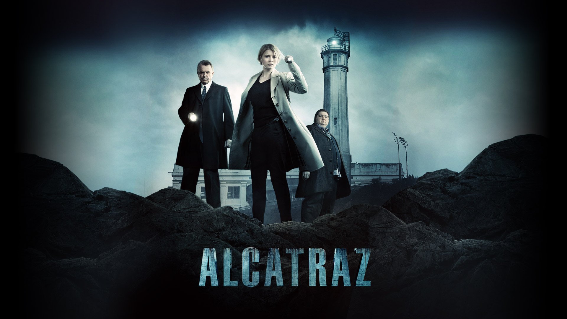 alcatraz science fiction drama tv series emerson hauser rebecca madsen dr. diego soto sam neill jorge garcia island place of detention tower flashlights stone