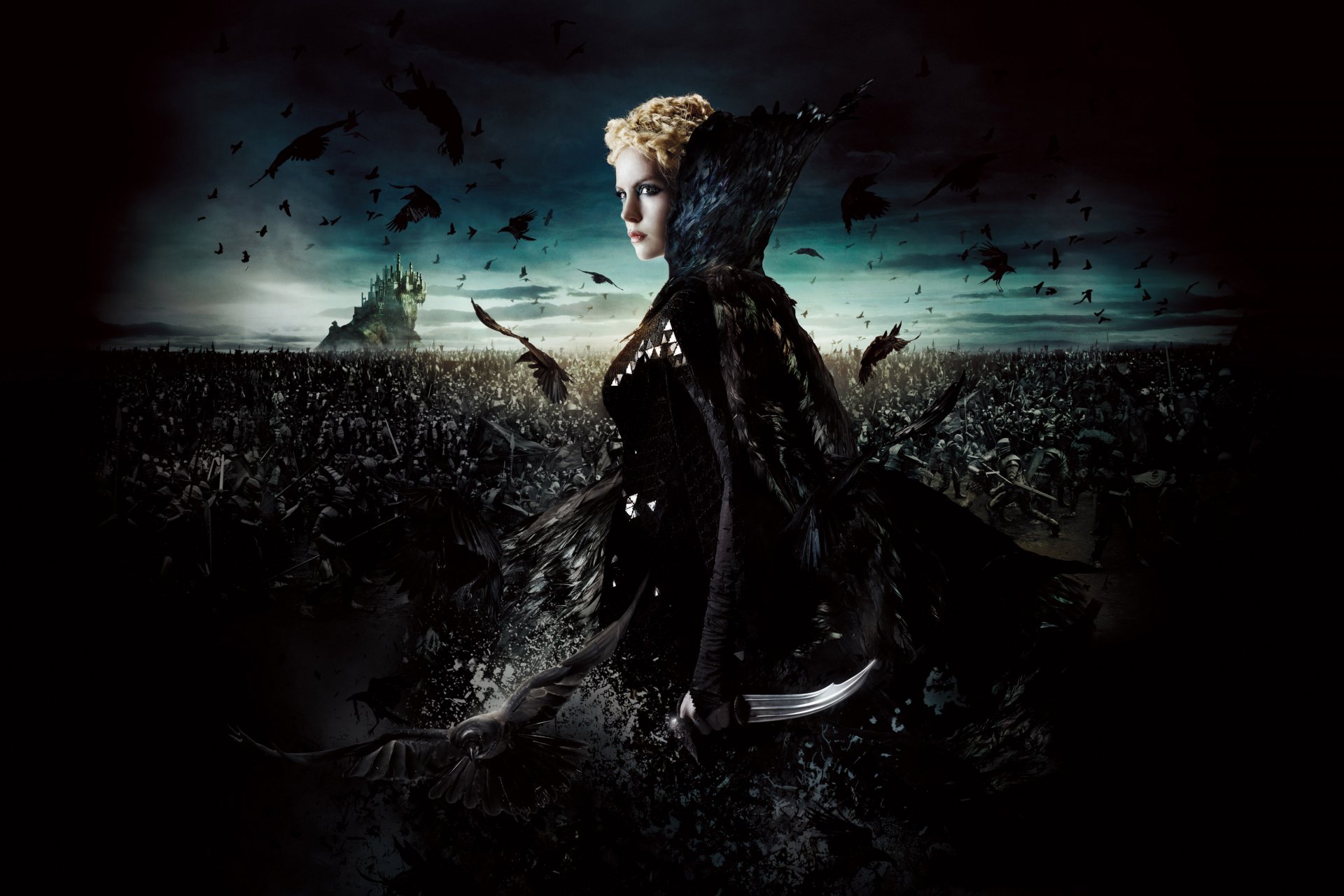 now white and the huntsman charlize theron queen the army battle dagger raven