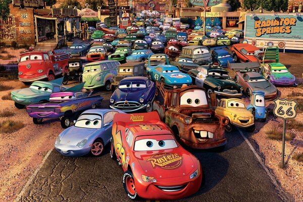 Disney cartoon Cars and all the heroes