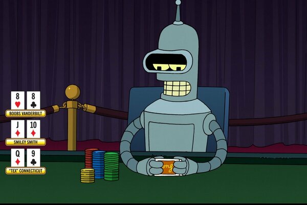 Postać z serialu animowanego Futurama Robot Bender gra w pokera