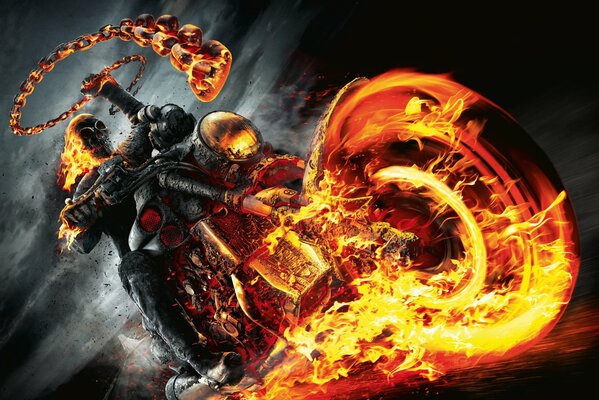 Огненный мотоцикл с черепом