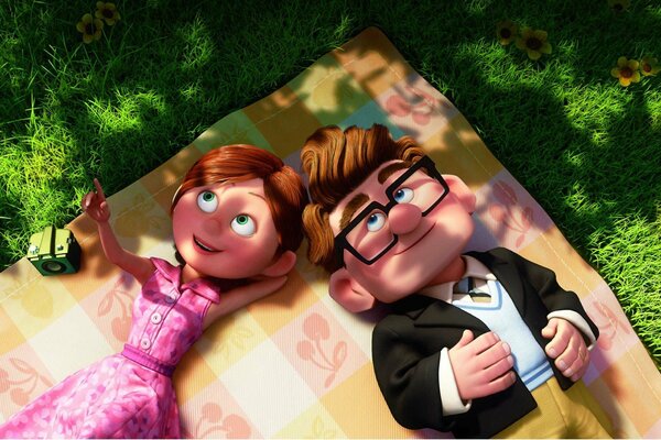 A couple from the movie Up looks at the sky