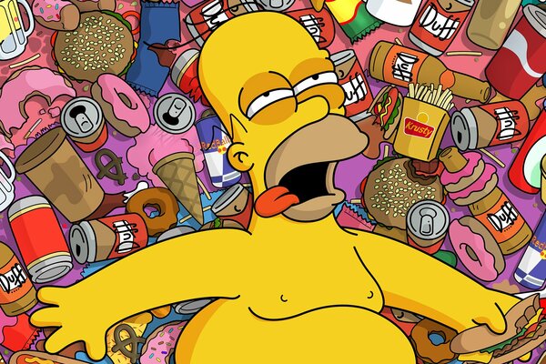 Homer Simpson nadużywa fast foodów