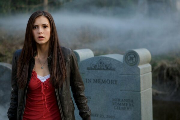 A shot from the series the vampire diaries with Nina Dobrev