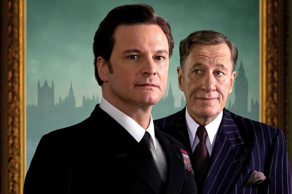 Los actores Colin Firth y Jeffrey Rush fotograma de la película