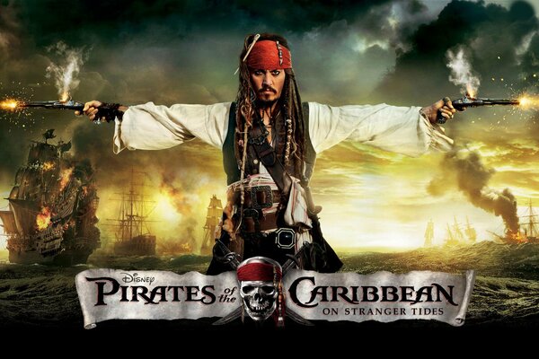 Jack Sparrow dispara pistolas en diferentes direcciones