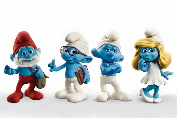 Four Smurfs on a white background