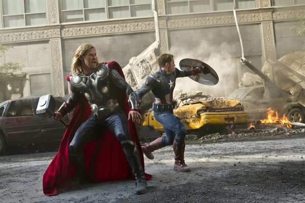 Heroes Thor and Captain America from the Avengers