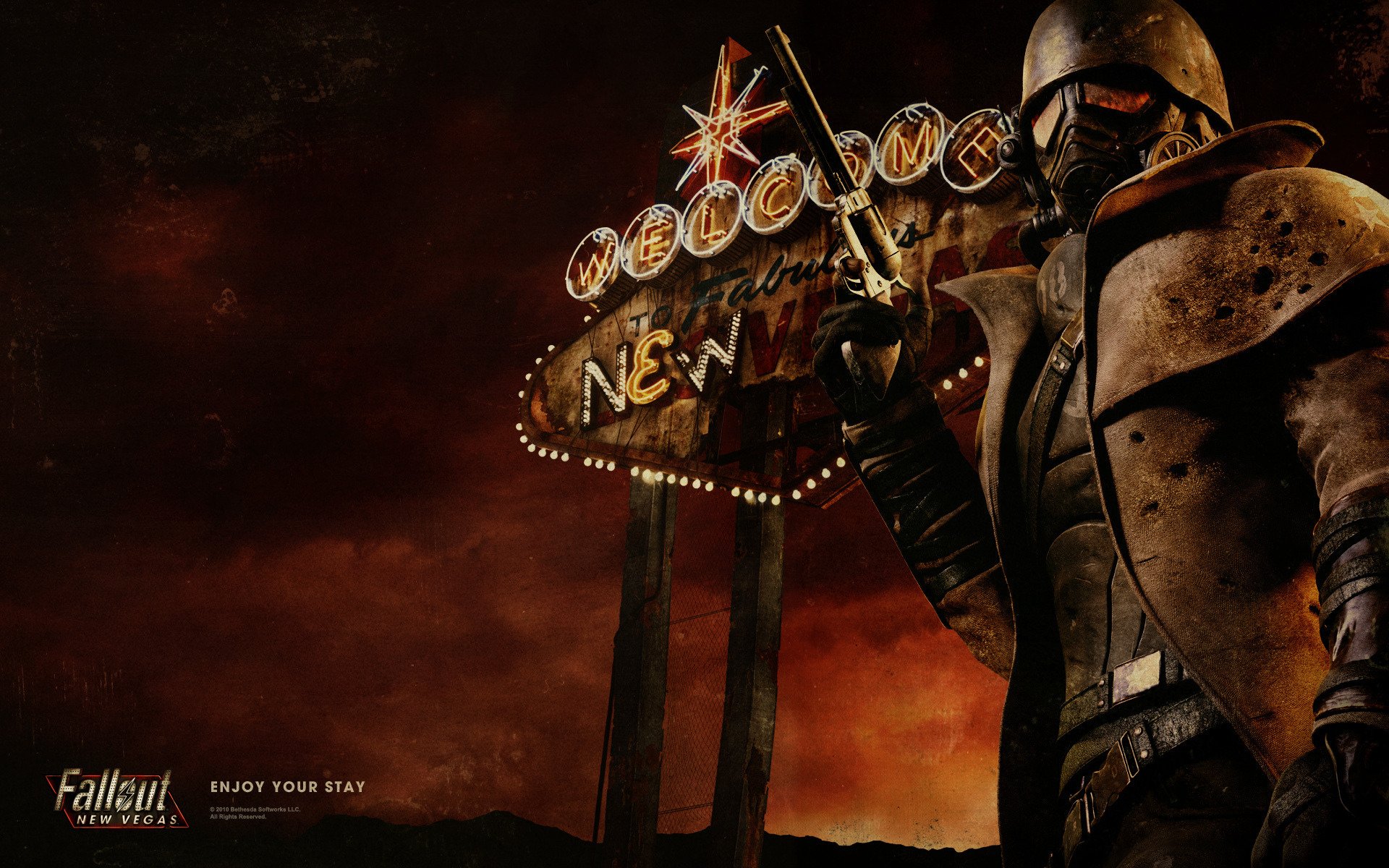 fallout new vegas солдат револьвер неон огни вегас