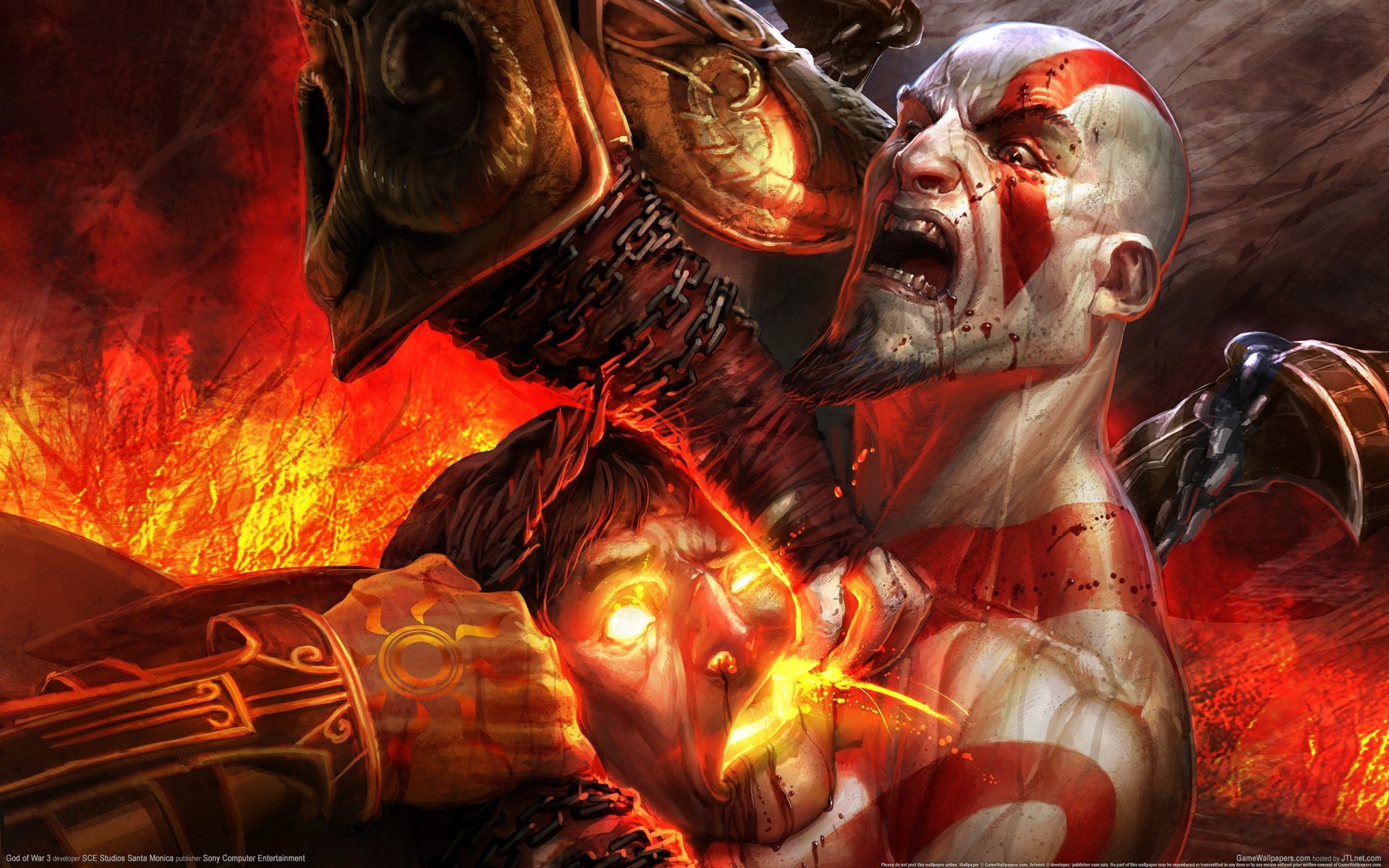 fondo de pantalla del juego dios de la guerra 3 kratos demonio sangre rojo