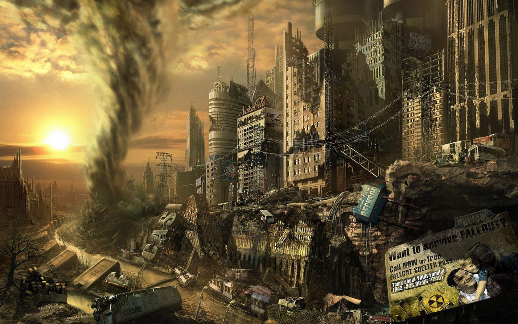 fallout ville décharge ruines tornade élément dessinés à la main