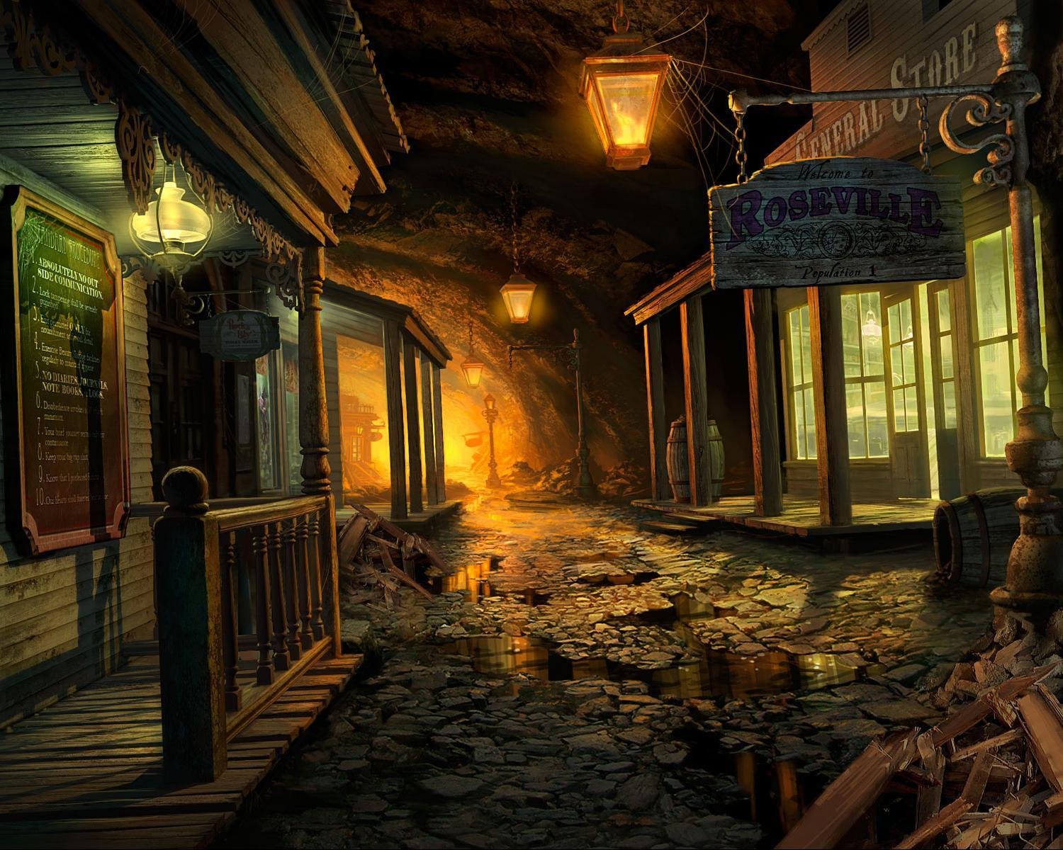 mystery case files вернуться к ravenhearst пещера улица здания лужи фонари