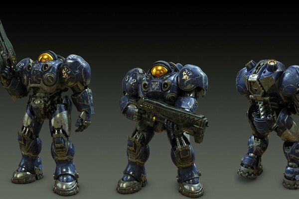 Tres unidades del videojuego StarCraft