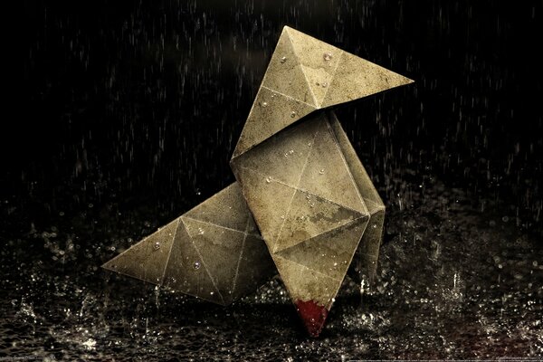 Sangriento origami mojado bajo la lluvia