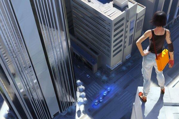 Imagen del juego mirrors Edge protagonista, que se encuentra en un acantilado