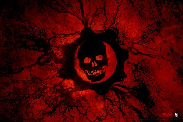 Art black skull on a blood red background