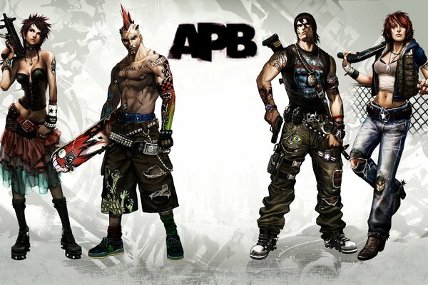 Apb, all bulletin points, police, gangs, opponents, war, weapons, art