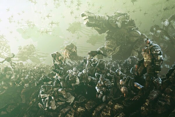 Battle with locusts from Gears of War