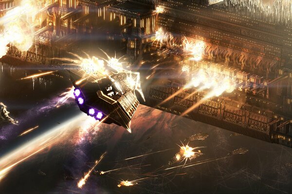 Firing of battleship spaceships