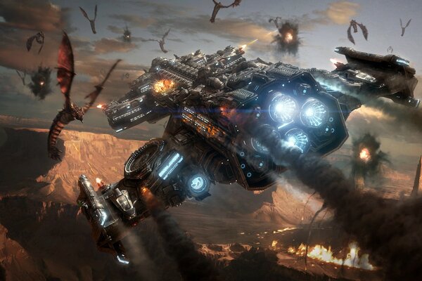 Zerg attack battlecruiser in starcraft2 game