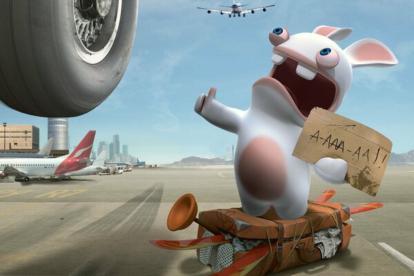 The white rabbit is trying to stop the plane