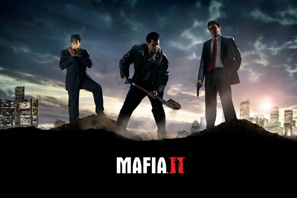 Mafia. Three bandits in black