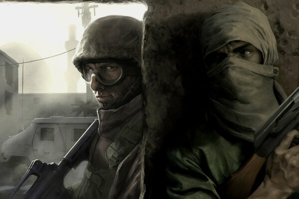 A scene from a game about modern infantry and terrorists