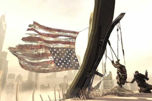 American flag and soldiers from the game ze line