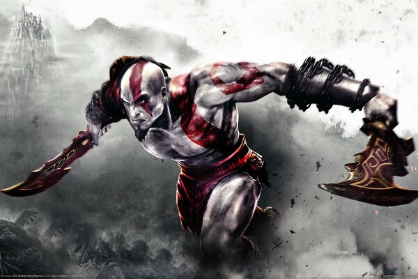 Attack of the God of War with two swords